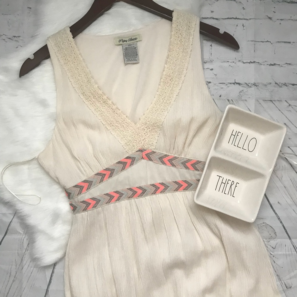 Flying Tomato Beige Lace Sleeveless V-Neck Dress S